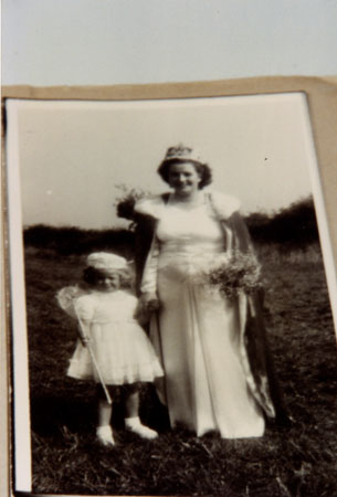 Copy of a photograph taken at Llangwm Carnival 1956 Pembrokeshire of Dilys Brock and Angela